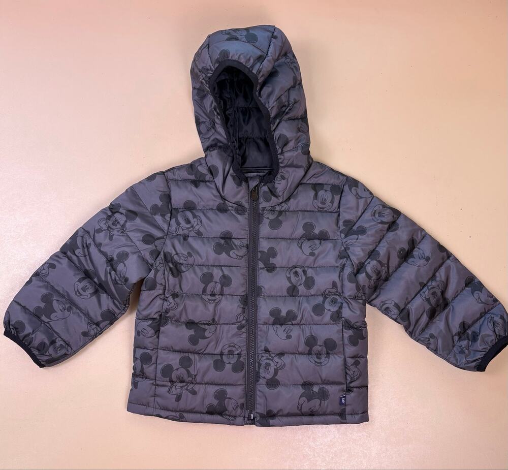 Baby Gap Disney Mickey Mouse Gray Puffer Jacket Hooded 3 Years EUC